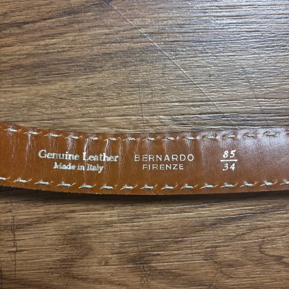 Bernardo Firenze Italian Leather Belt Contrast Stitching Mens 34 Italy Brown